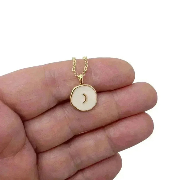 Crescent moon gold coin necklace celestial minimalist jewelry - Picture 5 of 12